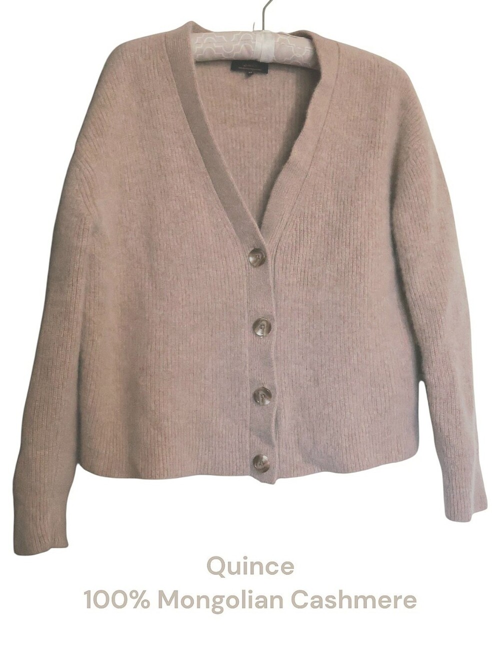 Quince Mongolian Cashmere Fisherman Boxy Cropped Cardigan Neutral Taupe Medium